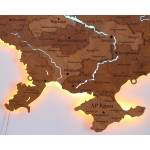 Дерев'яна мапа України з підсвічуванням річок, колір Світлий Горіх